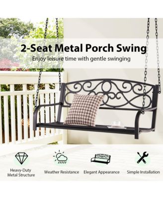 Outdoor 2-Person Metal Porch Swing Hanging Patio Bench 485 Lbs Capacity