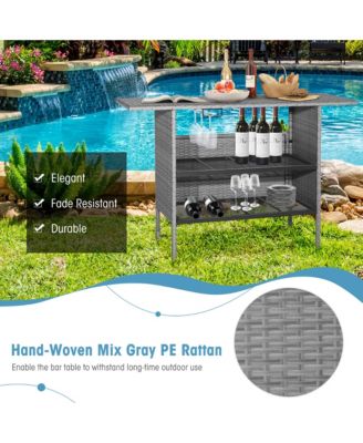 Patio Rattan Wicker Bar Height Counter Table Storage Shelf Rail Garden