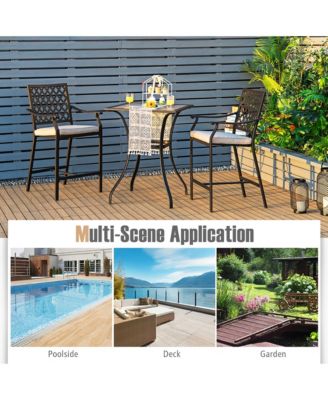 2PCS Patio Bar Stool Counter Height Cushioned Chair Armrest Garden Deck