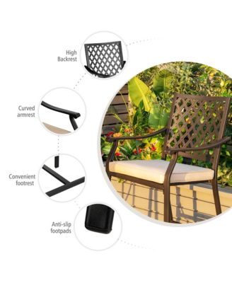 2PCS Patio Bar Stool Counter Height Cushioned Chair Armrest Garden Deck