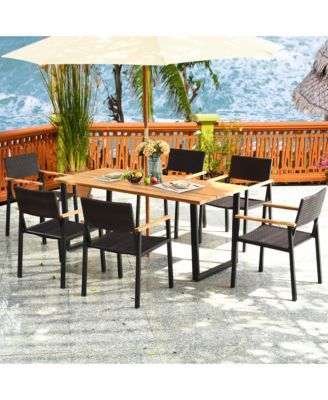 Patented 7PCS Patio Garden Dining Set Outdoor Dining Furniture Set w/ Umbrella Hole