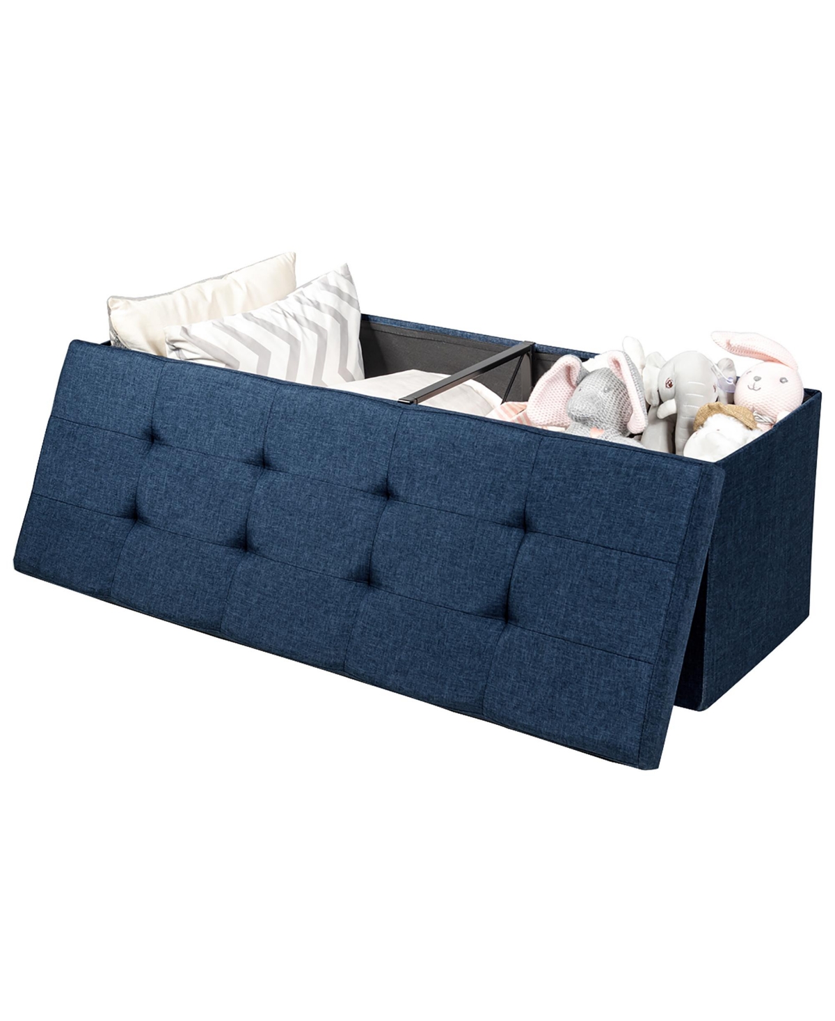 Costway Fabric Folding Storage Ottoman Storage Chest W/Divider Bed End Bench