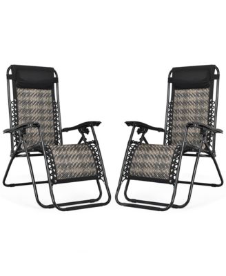 2PCS Patio Rattan Zero Gravity Lounge Chair Folding Recliner Headrest