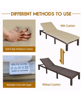 Outdoor Rattan Lounge Chair Chaise Recliner Adjustable Cushioned Patio