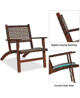 3PCS Rattan Patio Chair & Table Set Outdoor Furniture Set w/ Wooden Frame