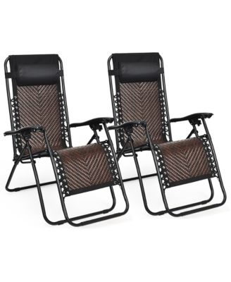 2PCS Patio Rattan Zero Gravity Lounge Chair Folding Recliner Headrest