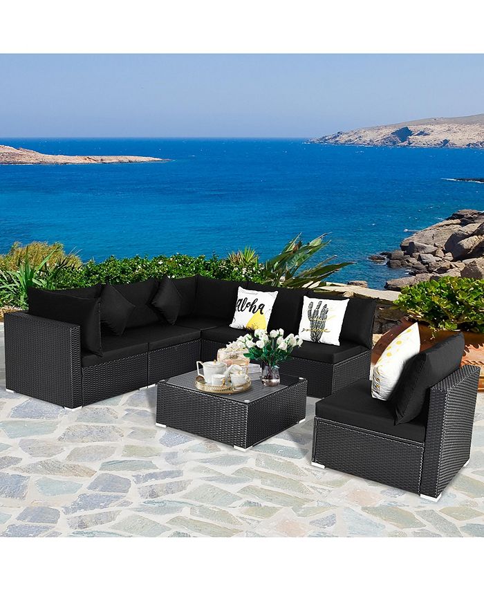 Gymax 7PCS Rattan Patio Conversation Set Sectional Furniture Set w