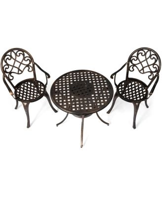 3pcs Outdoor Set Cast Aluminum Patio Bistro Attached Removable Ice Bucket