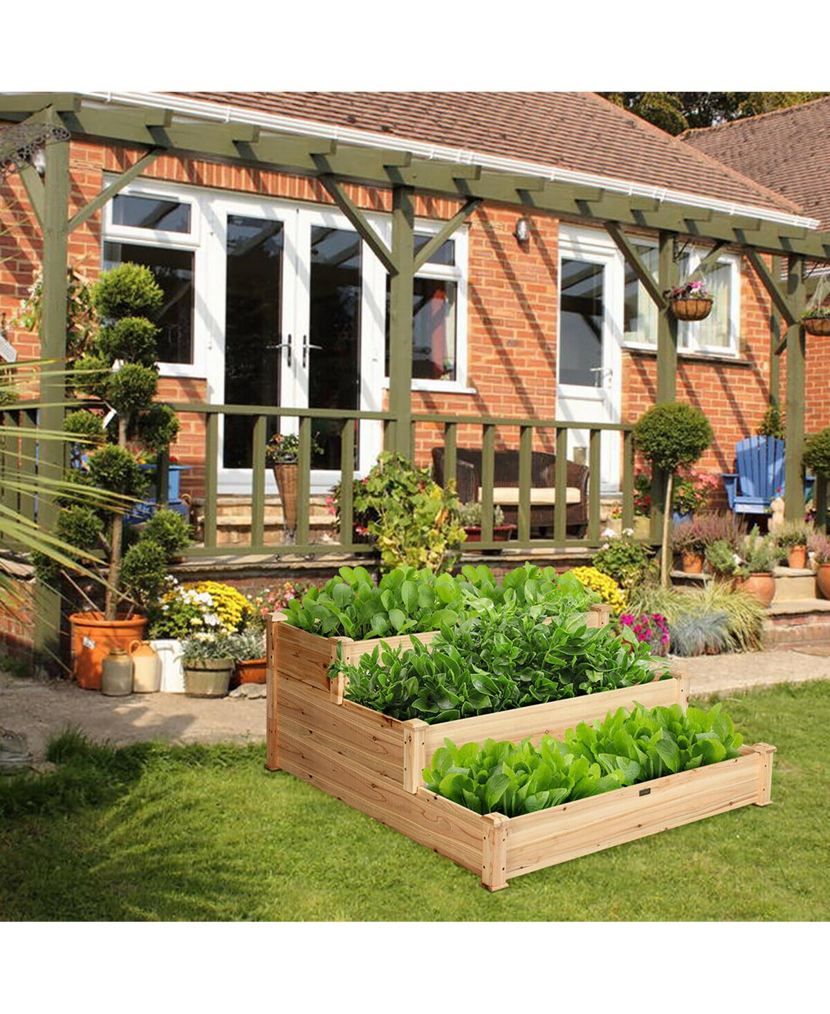 Costway 3 Tier Wooden Raised Garden Bed Planter Kit