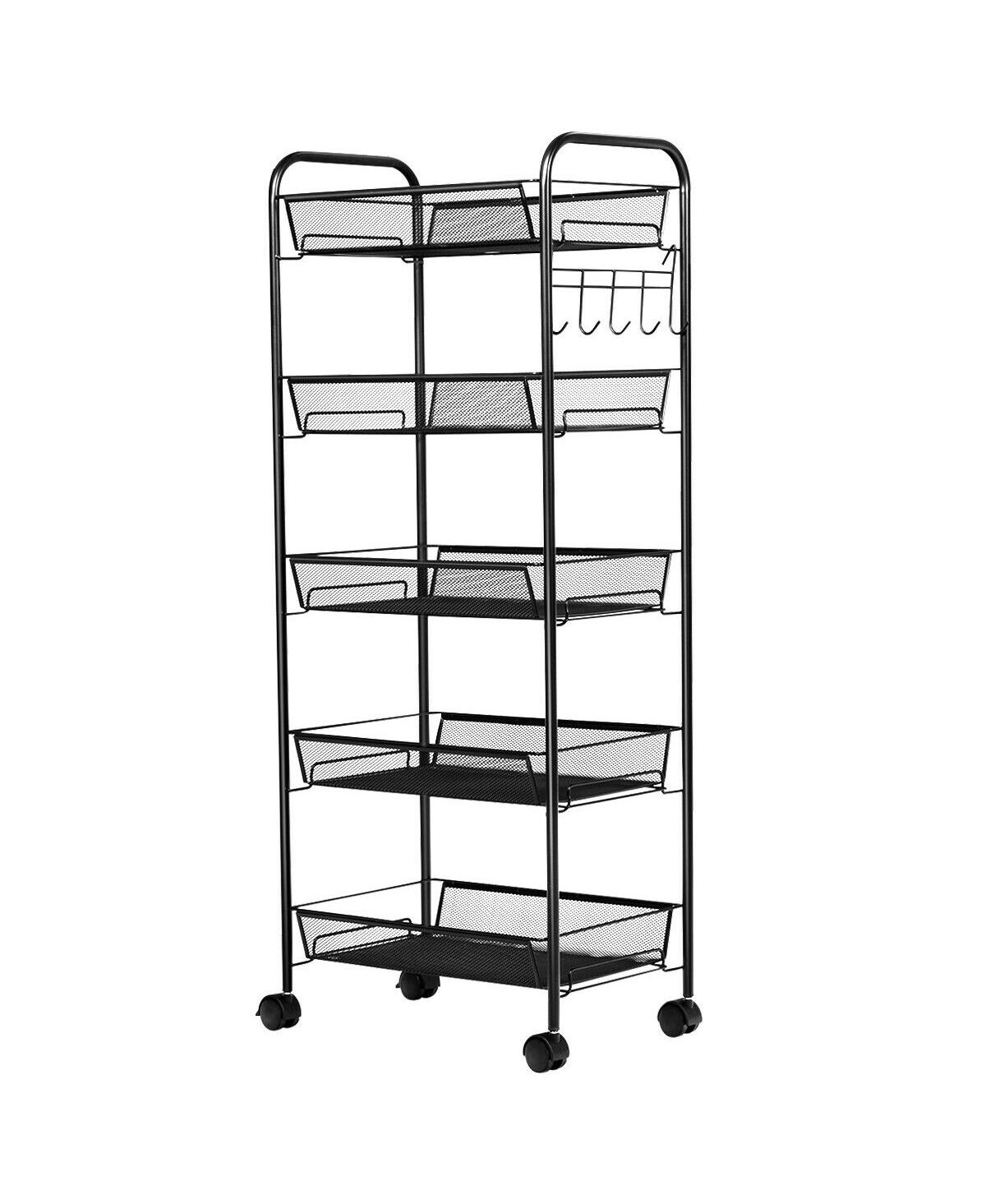 Costway Folding Shopping Cart Jumbo Basket Rolling Utility Trolley Adjustable Handle
