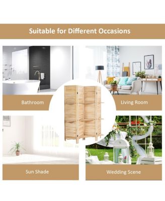4 Panel Folding Room Divider Screen W/3 Display Shelves 5.6 Ft Tall