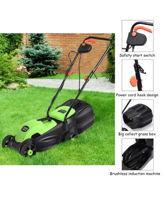 12 Amp 14-Inch Electric Push Lawn Corded Mower With Grass Bag