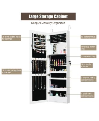 Wall Door Mounted Mirror Jewelry Cabinet Organizer