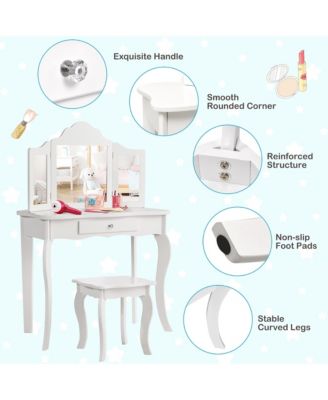Vanity Table Set Makeup Dressing Table Kids Stool Mirror