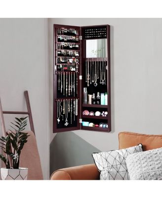 Wall Door Mounted Mirrored Jewelry Cabinet Storage Organizer