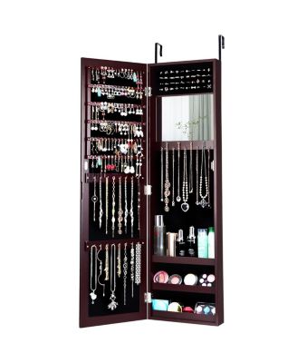 Wall Door Mounted Mirrored Jewelry Cabinet Storage Organizer