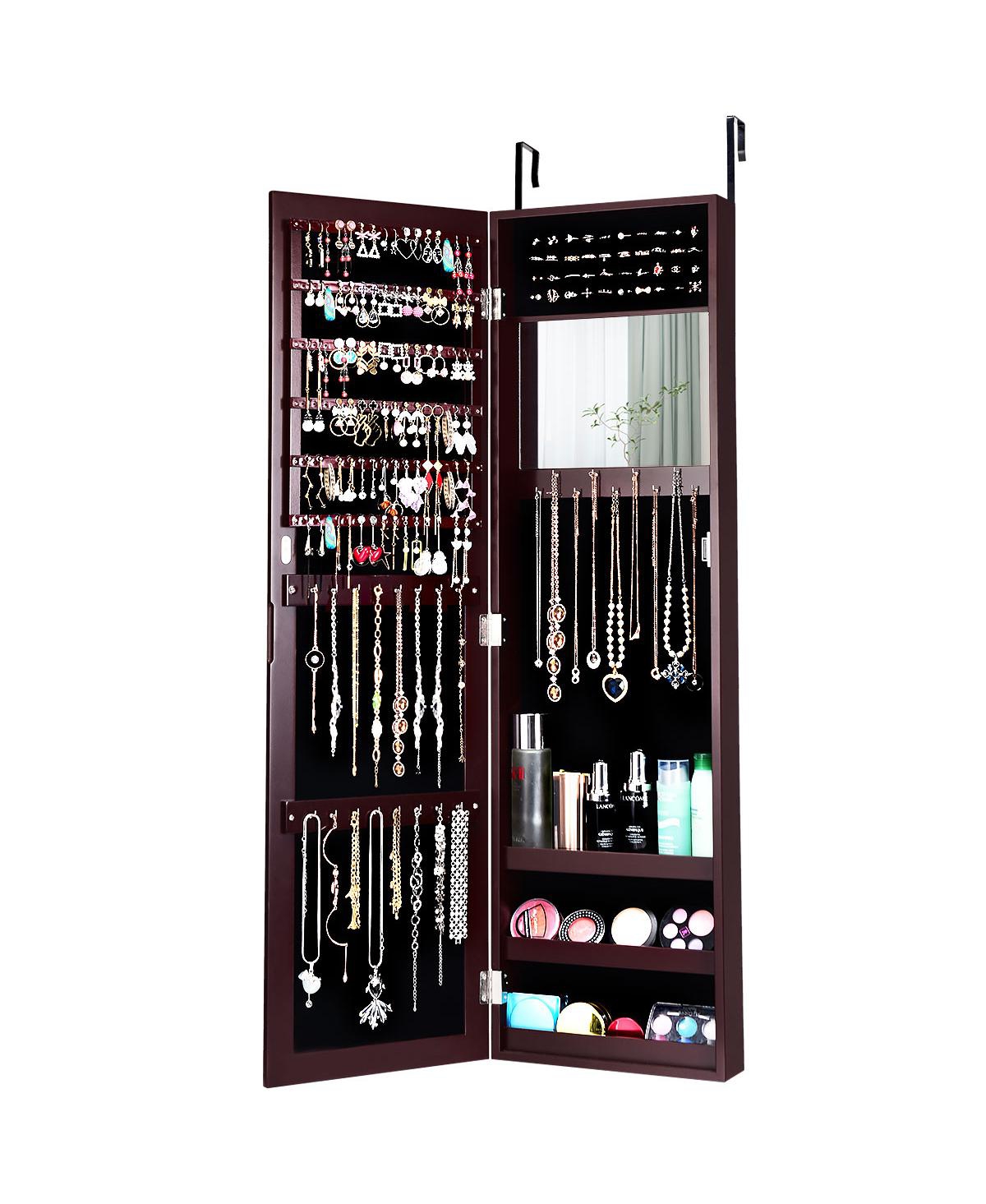 Costway Wall Door Mounted Mirrored Jewelry Cabinet Storage Organizer