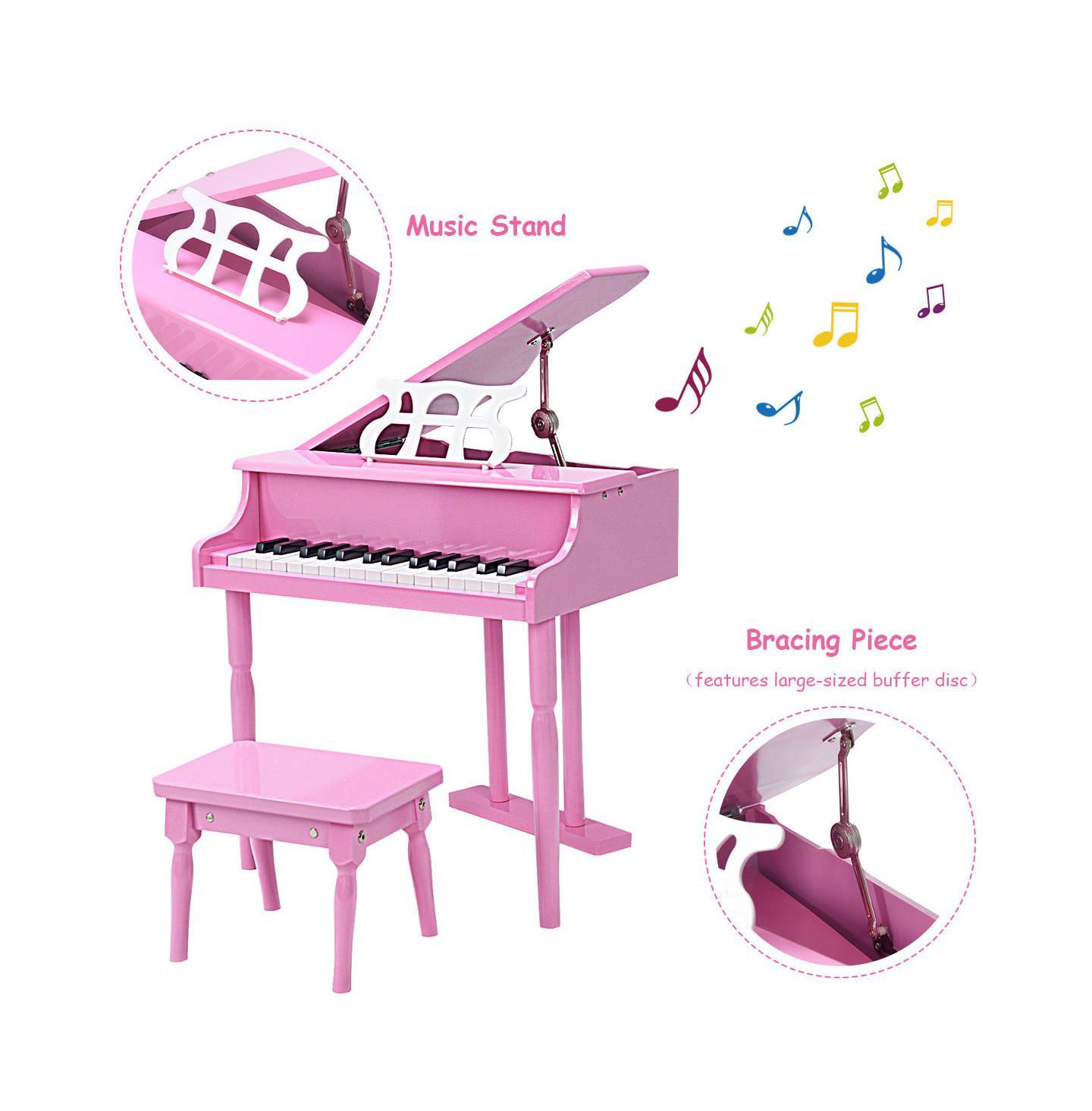 Детские игрушки Costway 30-Key Wood Baby Grand Piano, 2-Piece Set, Ages 1+, цвет: Розовый — фото 6