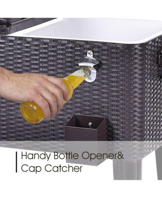 Outdoor Rattan 80QT Party Portable Rolling Cooler Cart Ice Beer