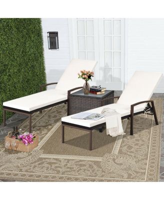 2PCS Patio Rattan Lounge Chair Chaise Recliner Back Adjustable Cushioned Garden