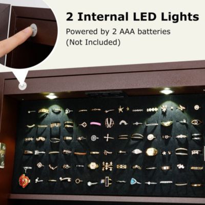 Mirrored Jewelry Cabinet Organizer Storage Stand w/LED Lights