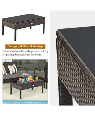 4PCS Patio Rattan Wicker Furniture Set Brown Loveseat Sofa