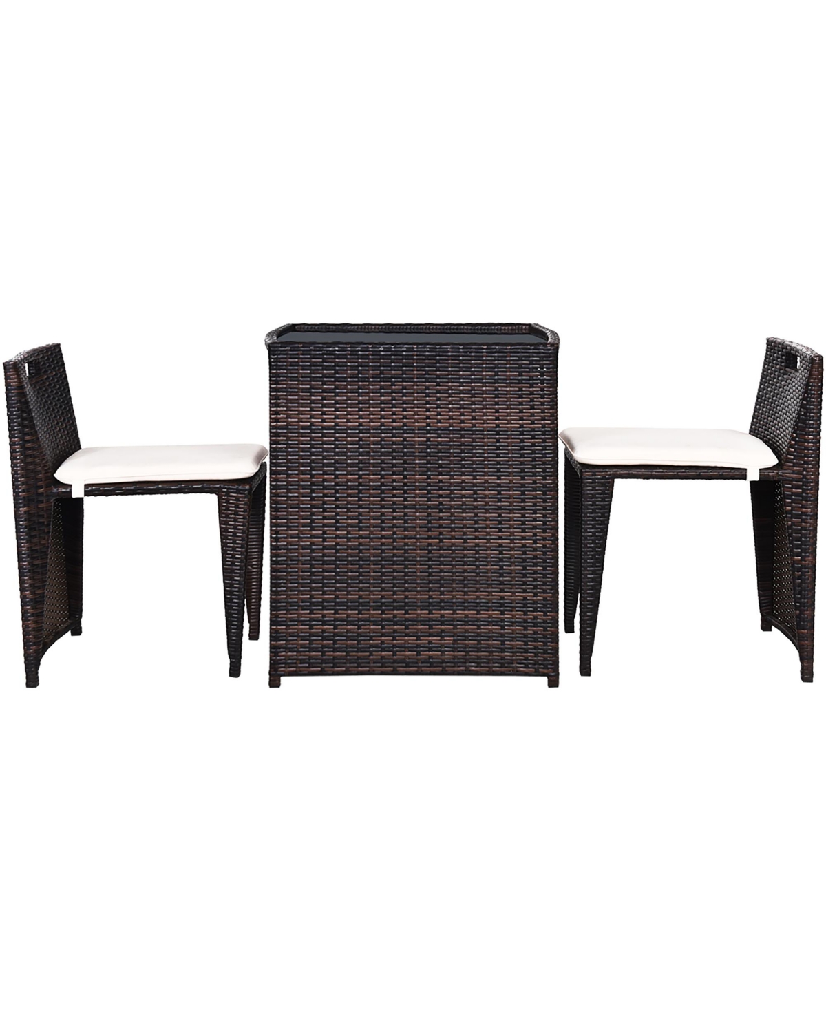 Costway 3PCS Outdoor Patio Rattan Furniture Set Space Saving Garden Deck W/Cushion No Assembly