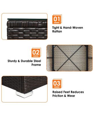 7PCS Patio Rattan Furniture Set Sectional Sofa Cushioned Glass Table