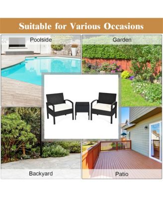 3PCS Patio Rattan Furniture Set Table & Chairs Set with Cushions