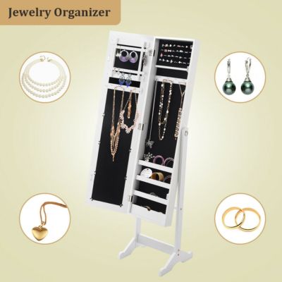 Mirrored Jewelry Cabinet Organizer Storage Box White