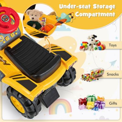 Kids Toddler Ride On Excavator Digger Truck Scooter w/ Sound & Seat Storage Toy