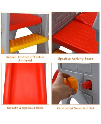 Children Castle Slide Play Slide with Basketball Hoop and Telescope Toy