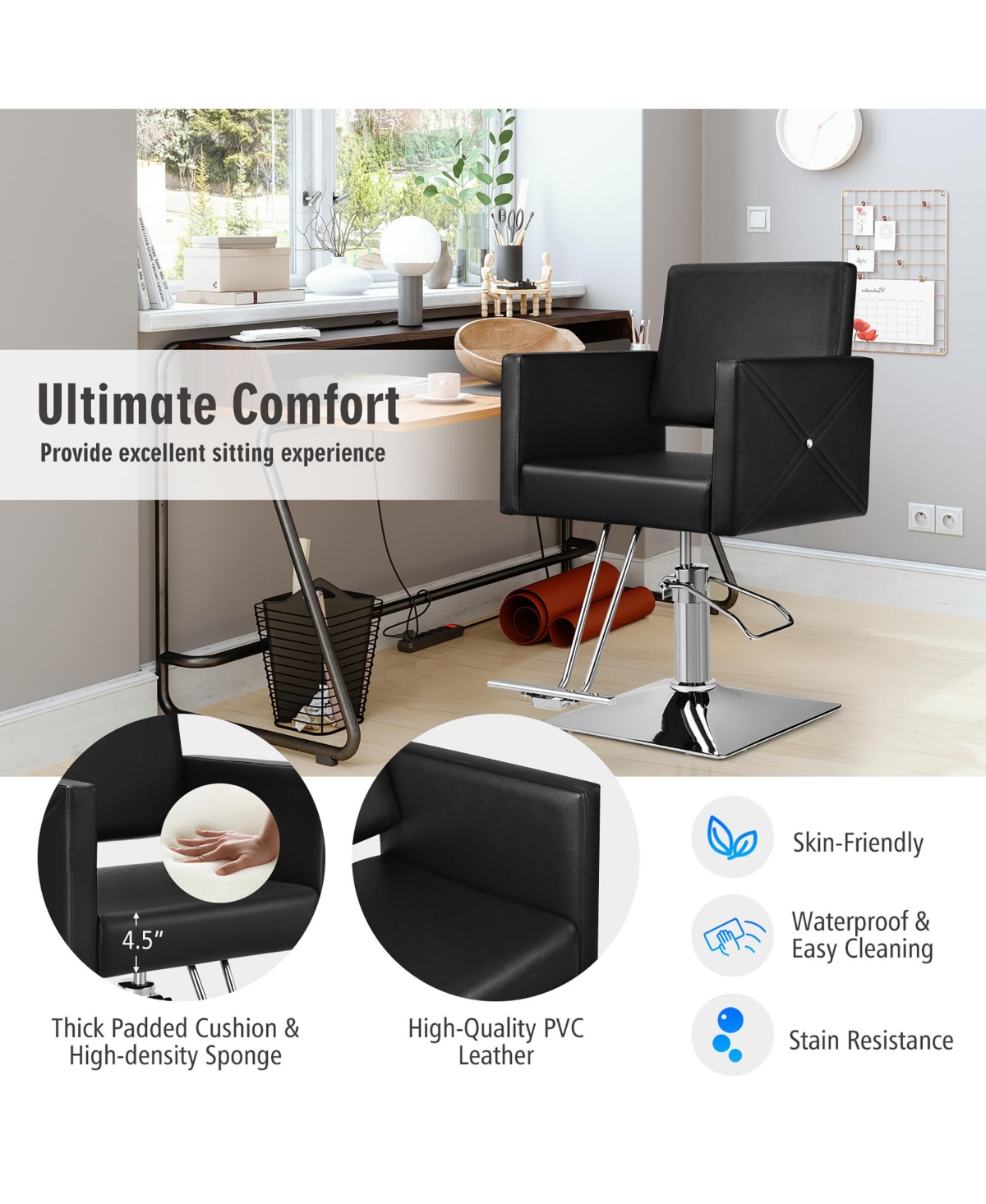 Costway Salon Chair for Hair Stylist Adjustable Swivel Chair