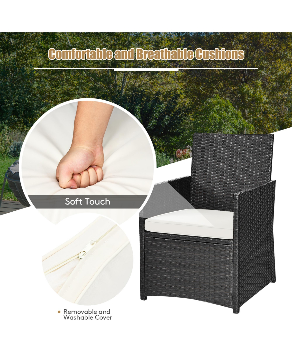 Costway 3PCS Patio Rattan Furniture Set Cushion Sofa Armrest Garden Deck