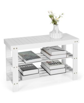 Bamboo Shoe Rack Bench 3-Tier Storage Shelf Holder Home Entryway Hallway