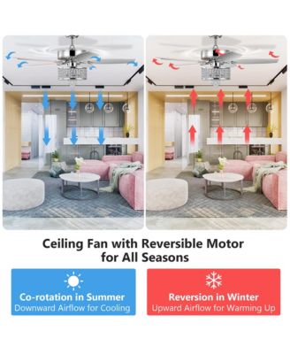 50'' Electric Crystal Ceiling Fan W/Light Adjustable Speed