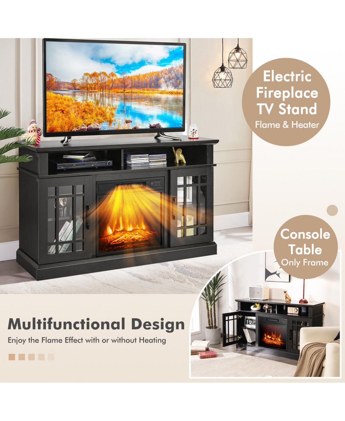 48'' Fireplace Tv Stand W/ 1400W Electric Fireplace for TVs up to 50 Inches