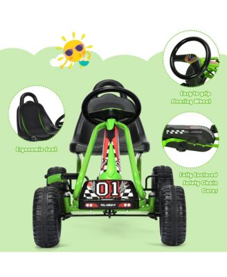 Kids Pedal Go Kart 4 Wheel Ride On Toys w/ Adjustable Seat & Handbrake