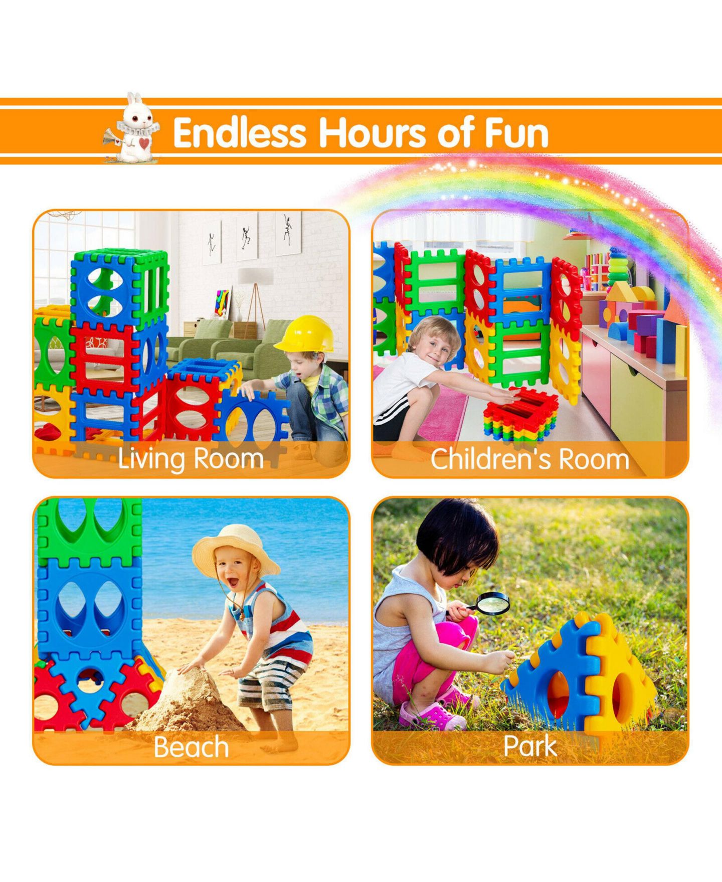 Детские конструкторы Costway 32 Pieces Big Waffle Block Set Kids Educational Stacking Building Toy, цвет: Красный — фото 4