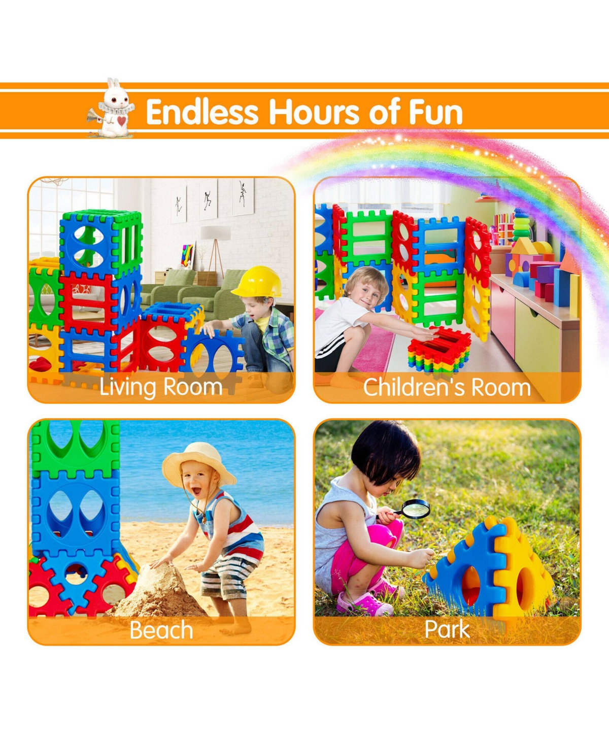 32 Pieces Big Waffle Block Set Kids Educational Stacking Building Toy