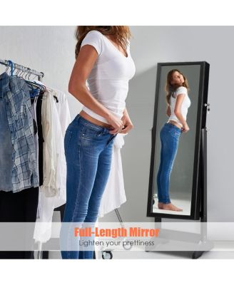 Jewelry Cabinet Stand Mirror Armoire Lockable Organizer Large Storage Box