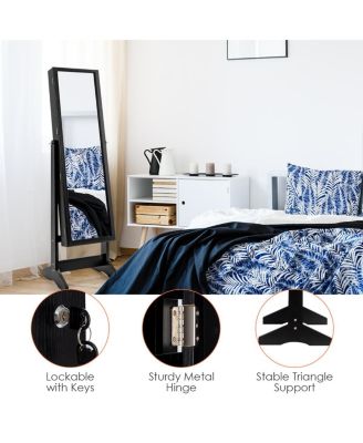 Jewelry Cabinet Stand Mirror Armoire Lockable Organizer Large Storage Box