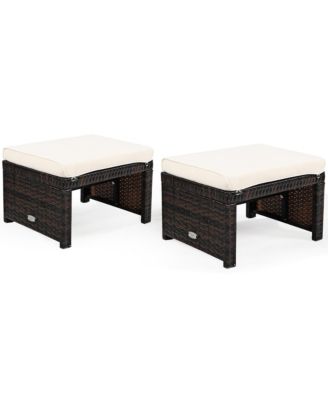 2PCS Patio Rattan Ottoman Cushioned Seat Foot Rest Furniture