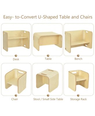 3 Piece Kids Wooden Table & Chair Set Children Multipurpose Homeschool Furniture