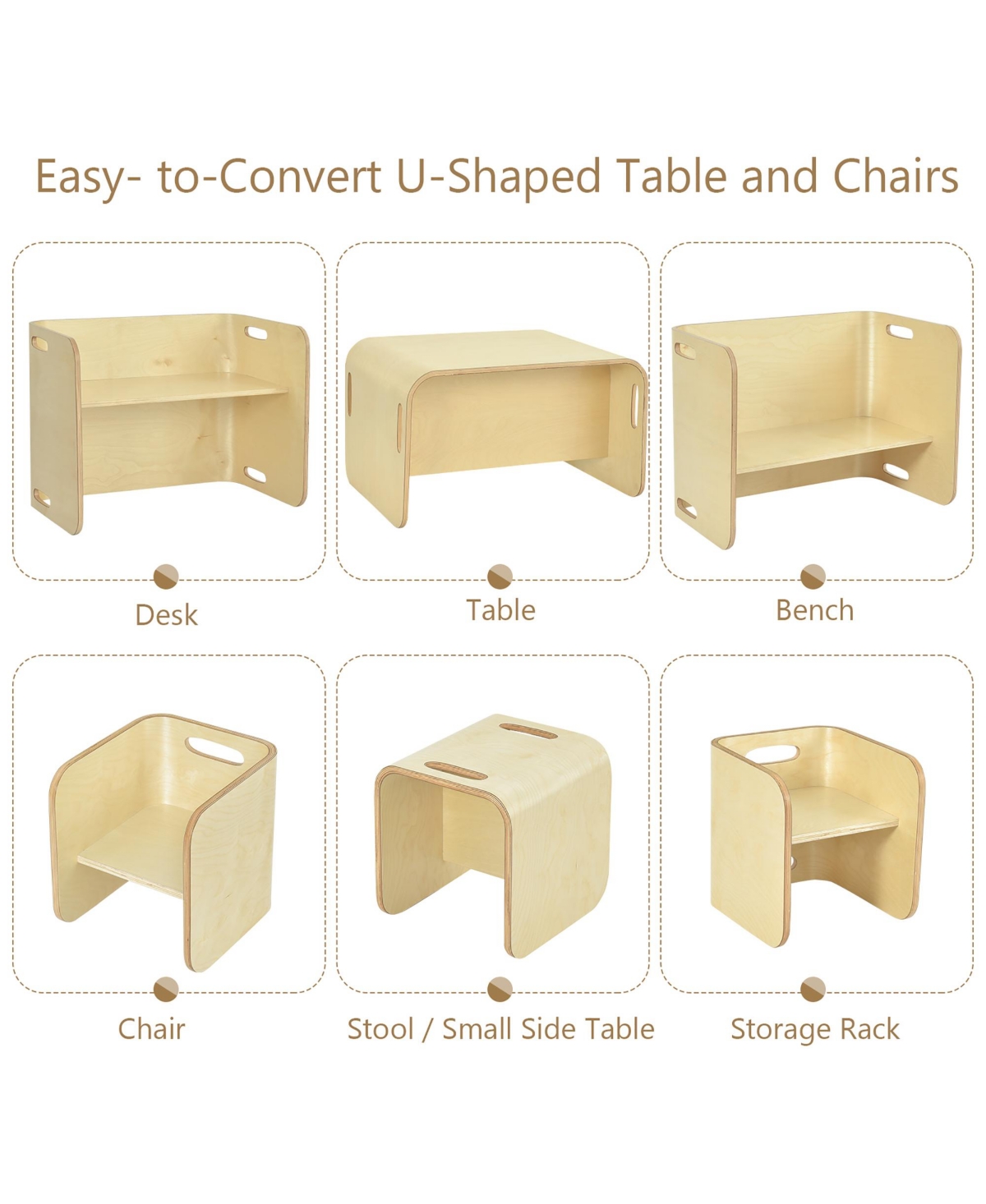 3 Piece Kids Wooden Table & Chair Set Children Multipurpose Homeschool Furniture