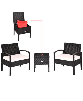 3PC Outdoor Patio Rattan Furniture Set  Coffee Table Cushioned Sofa