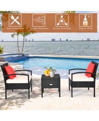 3PC Outdoor Patio Rattan Furniture Set  Coffee Table Cushioned Sofa
