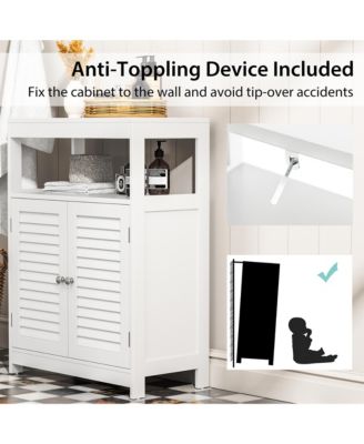 Bathroom Floor Cabinet Free Standing Storage Organizer w/ Double Shutter Doors