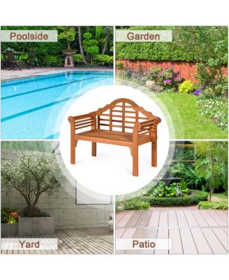 49'' Outdoor Folding Bench Eucalyptus Wood Backrest Armrest