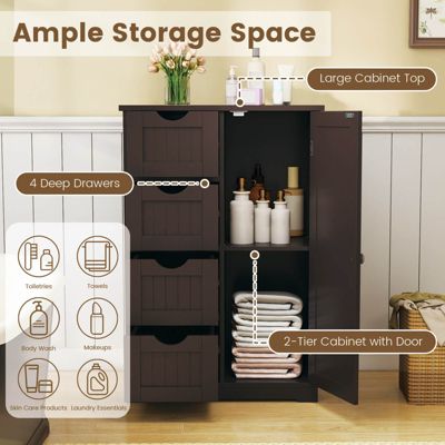 22''L x 12''W x 32''H. Wooden 4 Drawer Bathroom Cabinet Storage Cupboard 2 Shelves Free Standing